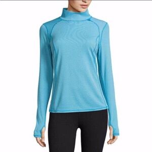 Women's Xersion Long Sleeve Active Top Back Pocket Thumb Holes Large Blue White